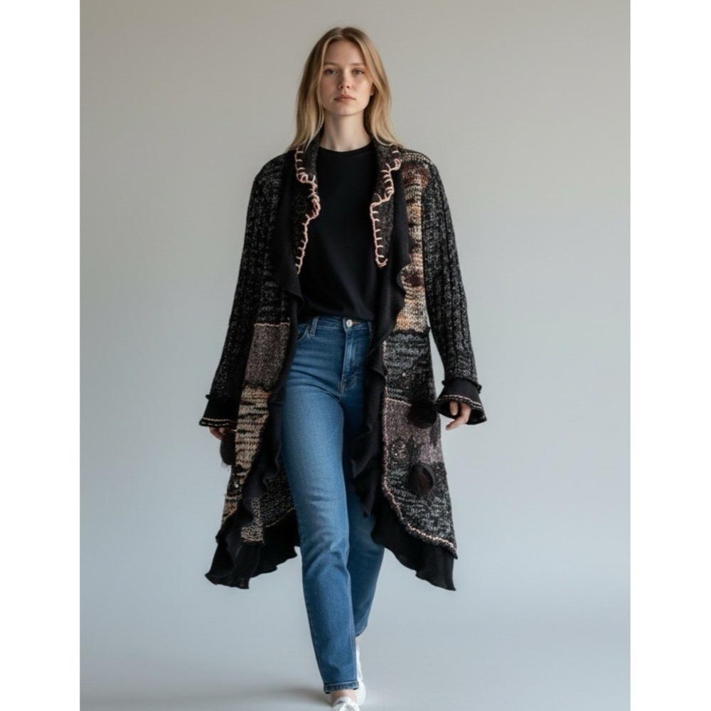 Fantazia Boho Artsy Sweater‎ Coat Jacket Women's S Lagenlook Cardigan Goth Fairy